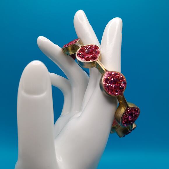 Vintage Pink Rhinestone Bangle Bracelet, Old Stock New W/ Tags, Made India - Picture 7 of 10